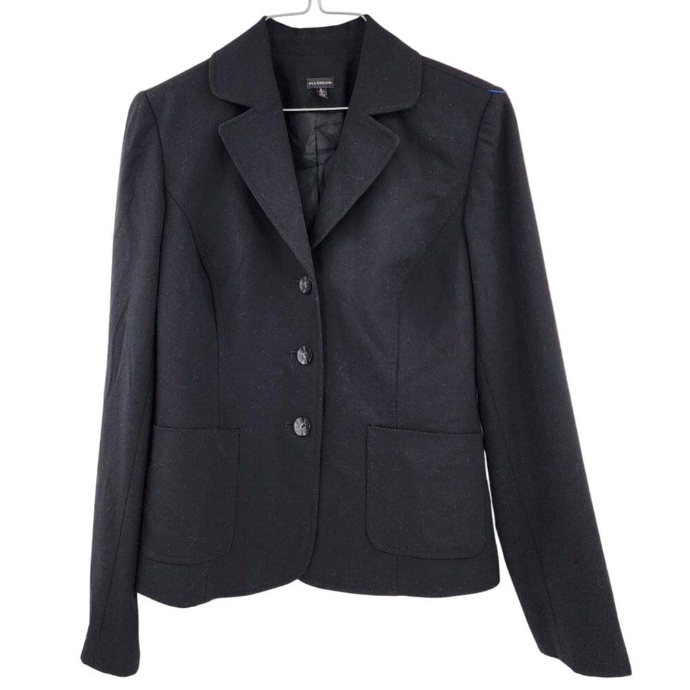 MADISON Black Button Front Blazer Jacket Womens Size 6